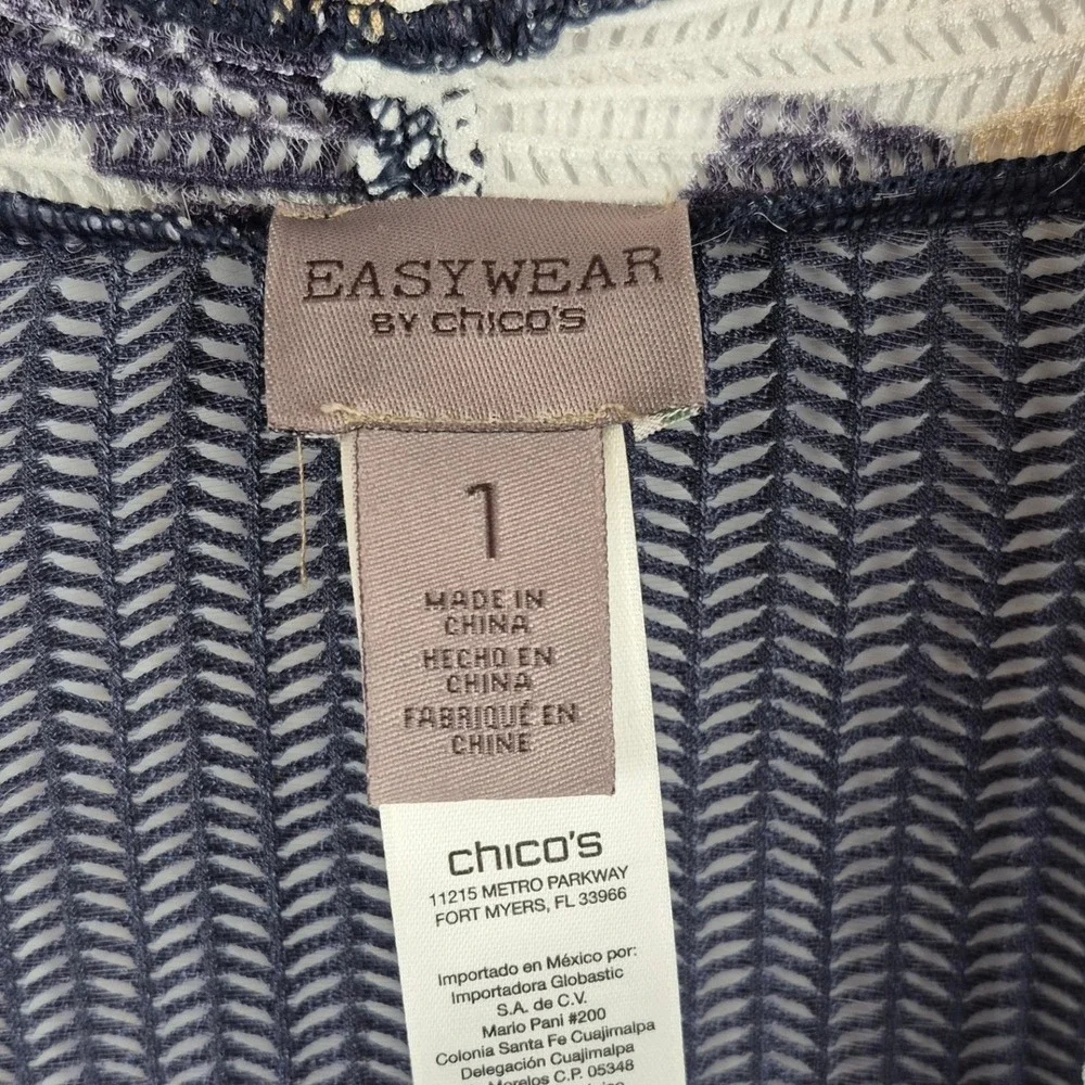 Chicos Easywear Open Front Waterfall Cardigan Women Sz 1 Floral Print Resortwear